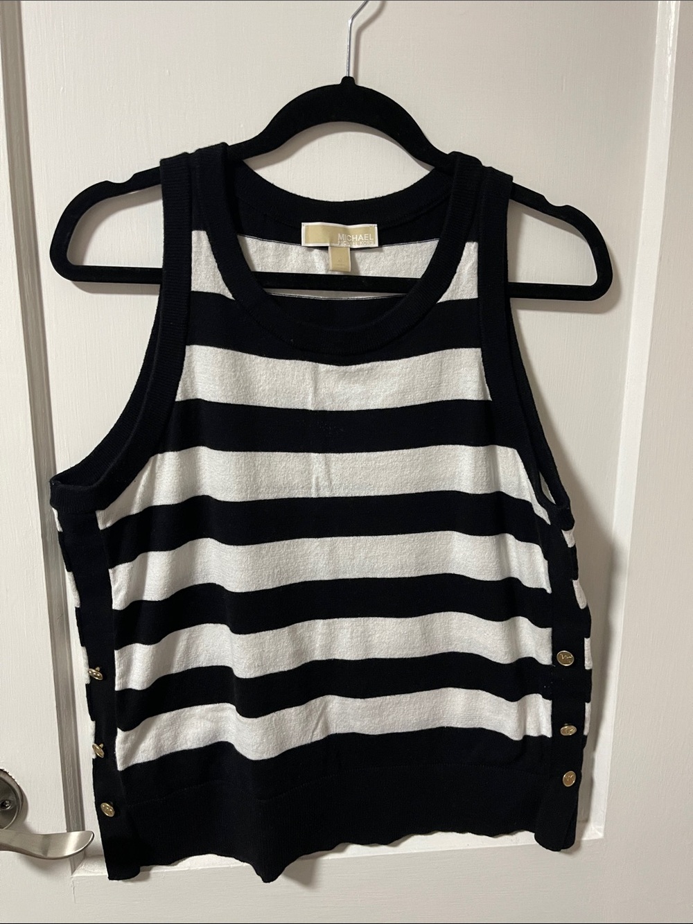 Michael Kors Black and White Striped Sleeveless Tank